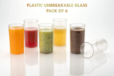 ALFABERRY (Pack of 6) Premium Unbreakable Plastic Crystal Clear Glasses - Set of 6 | Approx 300ml | Glass Set Water/Juice Glass(300 ml, Plastic, Clear)