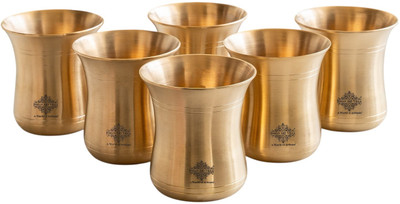 IndianArtVilla (Pack of 6) Brass Lining Plain Matt Finish Curved Glass, Volume:- 300 ML Set of 6 Pcs Glass Water/Juice Glass(300 ml, Brass, Gold)