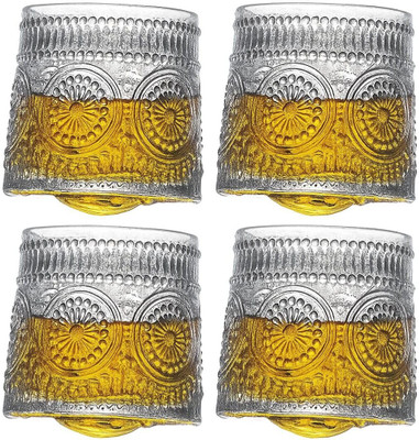 GRICKZO (Pack of 4) Old Fashioned Bottom Dancing Glass For Drinking Vodka, Bourbon, Scotch Glass Set Cocktail Glass(170 ml, Glass, Clear)