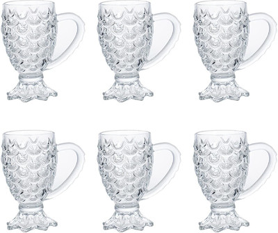 KDZONE (Pack of 6) Crystal Clear Pineapple Shaped Whiskey Glasses Drinking Glass with Handle Glass Water/Juice Glass(250 ml, Glass, Clear)
