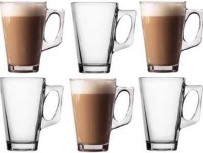 DSRPC Coffees Tea with Handle Transparent Honey and Cup Crystal Clear ice Glass Glass Coffee Mug(240 ml, Pack of 6)