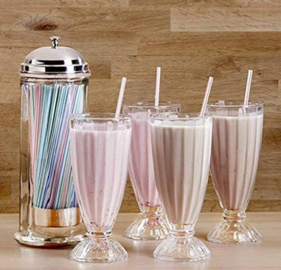 Convoke (Pack of 4) Milk shake, Falooda Glass, Ice cream Glass ,Juice, Water & Beer Glass Set Glass Set Water/Juice Glass(342 ml, Glass, Clear)
