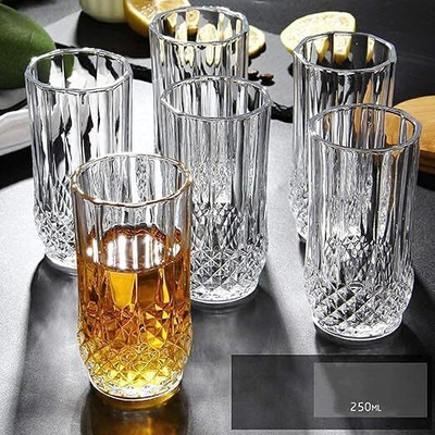 GRILIX (Pack of 6) Clear Highball Heavy Base Tall Glass Set For Home Bar Restaurant Glass Set Water/Juice Glass(300 ml, Glass, Clear)