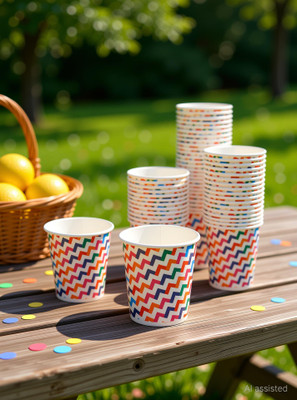 Paricott (Pack of 100) Cup_Zigzag_2 Glass Set Water/Juice Glass(200 ml, Paper, Multicolor)