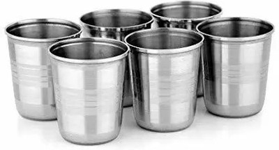 TREANDCARD (Pack of 6) Small Stainless Steel Glass for Tea PurposeSize Glass Set Water/Juice Glass(100 ml, Steel, Silver)