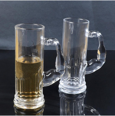 1st Time (Pack of 2) Elegant Molded Handle Beer Mug Glass Set - Pack Of 2, Classic Design - ZB4 Glass Set Beer Glass(600 ml, Glass, Clear)