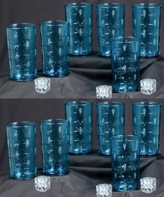 Slikvita (Pack of 12) Light Blue Prism With Morpicch Designe Shape Glass Set Water/Juice Glass(300 ml, Plastic, Blue)