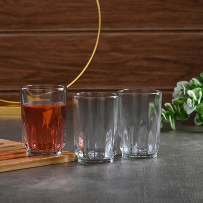 AFAST (Pack of 3) Moulded Design MultiPurpose Drinking Glass, Clear- A15 Glass Set Water/Juice Glass(200 ml, Glass, Clear)