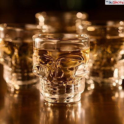 TikiShots (Pack of 4) Shots/Vodka/Rum Skull Design Glass Set Shot Glass(60 ml, Glass, Clear)