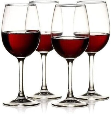 INTERGLOBE (Pack of 4) Wine Glass - Ideal for White or Red Wine Party Glass, Whisky Glass, Clear Glass Glass Set Wine Glass(300 ml, Glass, Clear)