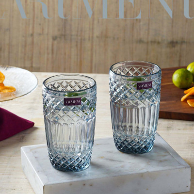 ARTMENT (Pack of 4) Diamond Tumbler Glass Set Cocktail Glass(390 ml, Glass, White)