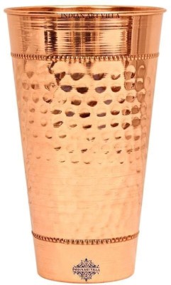 IndianArtVilla Hammered Copper Big Lassi Glass Tumbler Cup with 2 Rings, Serving Drinking Water, Benefit Yoga Ayurveda, 700 ML, Brown Glass Water/Juice Glass(700 ml, Copper, Brown)