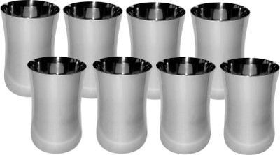 A & H ENTERPRISES (Pack of 8) Water Glass Plain Damru Design Stainless Steel Glasses Set8 PcsH70 Glass Set Water/Juice Glass(300 ml, Steel, Steel)