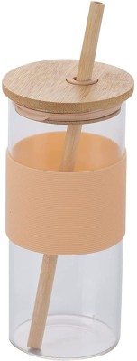 Coozico Glass Tumbler with Bamboo Lid and Straw 400ml, Glass Mason Jar(400 ml)
