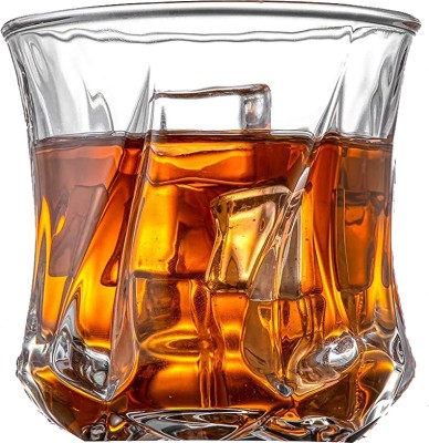 YIQELU (Pack of 6) Twisted Rocks Whiskey Glasses Set of 6 pcs 250 ml Each Bar Glass Glass Set Whisky Glass(250 ml, Glass, White)