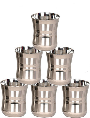 Vm Om Sai Lifetime (Pack of 6) Stainless Steel 350 ML Glass Set Water/Juice Glass(350 ml, Steel, Steel)