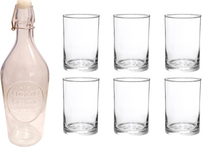 NOGAIYA (Pack of 7) 1 Bottle & 6 Glass Serving Lemon Set, Clear, Glass BNG23 Glass Set Water/Juice Glass(1000 ml, Glass, Clear)