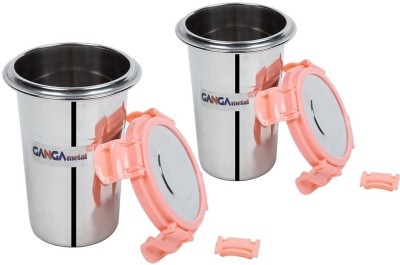 GangaMetal (Pack of 2) Stainless Steel Tumbler with Lid (Pink, Set of 2) Glass Set Water/Juice Glass(400 ml, Steel, Pink)