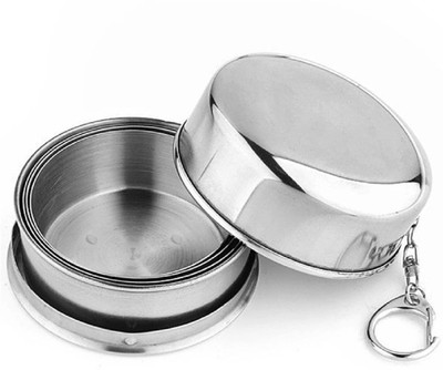 BG Bazzar gali Stainless Steel Folding Glass Travel Mug Cup Glass/Camping Water Glass/Collapsible Shot Glass/Stainless Steel Glass/Expandable Shot Glass - Small Glass Water/Juice Glass(75 ml, Steel, Silver)