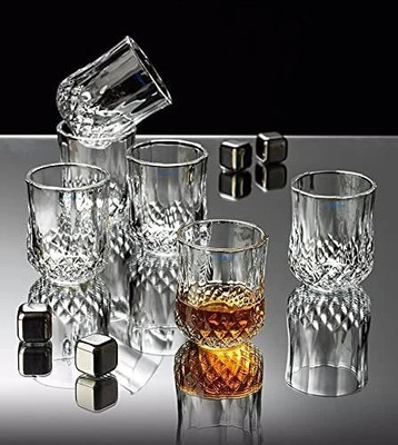 fielrop (Pack of 6) Whisky Double Old Fashioned Crystal Cut Diamond Imported Whiskey Glasses Glass Set Wine Glass(200 ml, Glass, Clear)