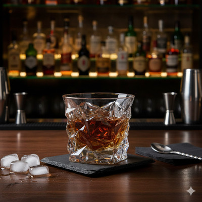 b7 Creations Diamond Crystal Cut Whiskey Glassese Glass Whisky Glass(300 ml, Glass, White)