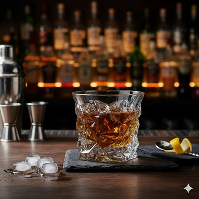 b7 Creations Diamond Crystal Cut Whiskey Glasseso Glass Whisky Glass(300 ml, Glass, White)