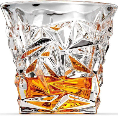 SMILERRY (Pack of 6) Crystal Cut Whiskey Glasses Set of 6 pcs- 270 ml Bar Glass for Drinking Bourbo Glass Set Whisky Glass(270 ml, Glass, Clear)