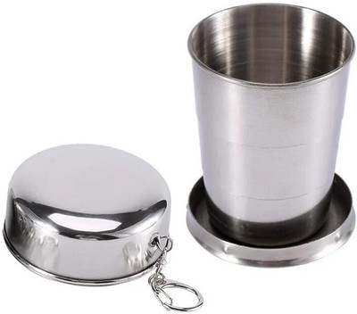 MBVTREADS Portable Folding Stainless Steel Glass Glass Water/Juice Glass(150 ml, Steel, Steel)