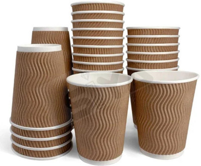 Siya (Pack of 100) RippleCups/Glass 150ml Glass Set Water/Juice Glass(150 ml, Paper, Brown)