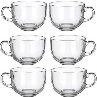 Connvoke (Pack of 4) Tea and Coffee Glass Set of 6 with Handle - Microwave Safe,Coffee Mug (190 ml) Glass Set Water/Juice Glass(190 ml, Glass, Clear)
