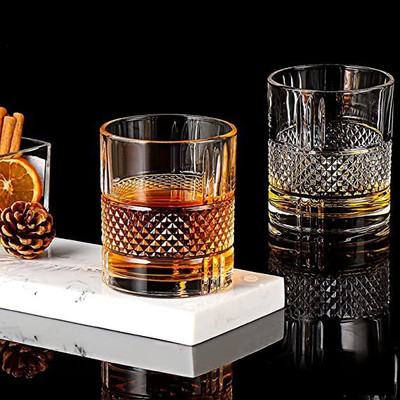 Adhunyk (Pack of 2) Crystal Glass Old Fashioned Premium Whisky Glass Set Whisky Hand Blown Cocktail Glass Set Whisky Glass(300 ml, Glass, Clear)