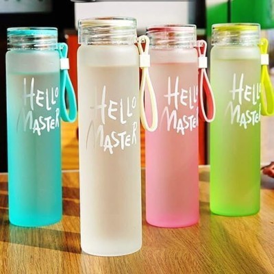 GT GLO TIME Hello Master Round Glass Water Bottle 500 ml Bottle(Pack of 1, Multicolor, Glass)