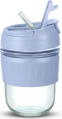Egab 2 in 1 Ice Juice Drinks Glass Mug Sipper with Straw (Blue, 350 ML) Glass Water/Juice Glass(350 ml, Glass, Blue)