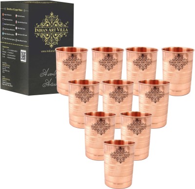 IndianArtVilla (Pack of 10) Pure Copper 300-ML Plain Luxury Design Glass For Home & Kitchen - Glass Set Water/Juice Glass(300 ml, Copper, Gold)