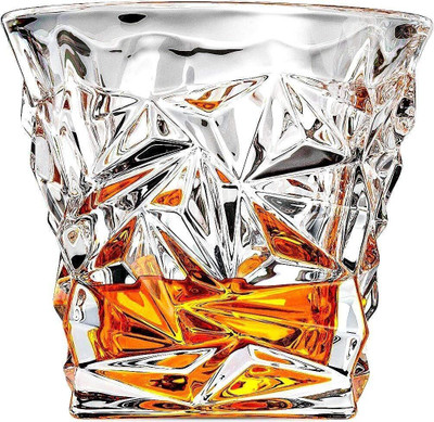 MOGADGET Diamond Crystal Cut Whiskey Glasses 300 ml Bar Glass for Drinking Glass Set Beer Glass(300 ml, Glass, Clear)