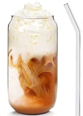 Artifice Wooden Lid Mojito Tea Glass Can With Straw & Without lid Glass Coffee Mug(500 ml)