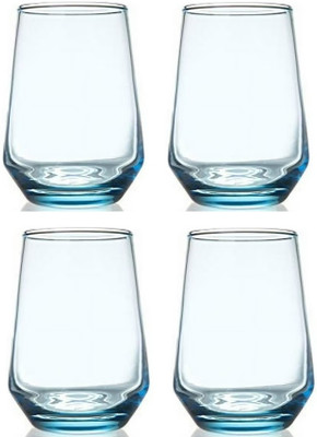 IndusBay (Pack of 4) Water Juice Tumbler Glass Set Bluish Color Glass Set Water/Juice Glass(400 ml, Glass, Blue, White)