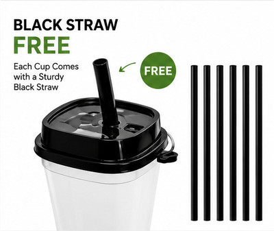 Panch shakti Traders (Pack of 25) Reusable Plastic Sipper Glasses with Black Lid & Free Separate Straw Glass Water/Juice Glass(350 ml, Paper, Black)