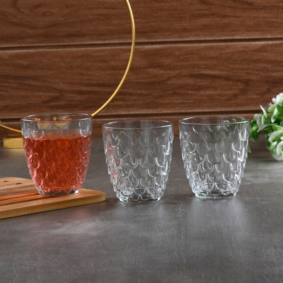 AFAST (Pack of 3) Moulded Design MultiPurpose Drinking Glass, Clear- A33 Glass Set Water/Juice Glass(250 ml, Glass, Clear)