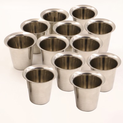 Spilbox (Pack of 12) Stainless Steel Tumblers|Drinkware|Stainless Steel Plain Tumbler Size 0-12 Glass Set Water/Juice Glass(120 ml, Steel, Silver)