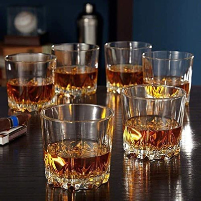 ATULFASSIONHUB (Pack of 6) Crystal Whiskey Glass Lead-Free Cocktail Drinks Glass Glass Set Whisky Glass(300 ml, Glass, Clear)