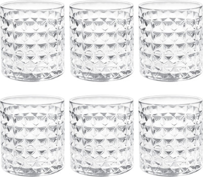TREO (Pack of 6) Knitts 380 Whisky Glass Tumbler, Set of 6, 380 ml Each, Transparent Glass Set Whisky Glass(380 ml, Glass, Clear)