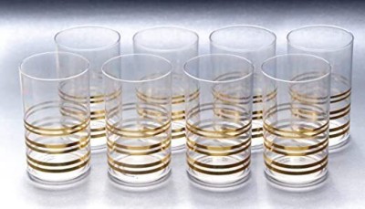 UNIQUE ENTERPRISE (Pack of 12) GoldLine-Glass-12pcs Plastic Unbreakable Glass Set 300 ml Glass Set Water/Juice Glass(300 ml, Plastic, Gold)