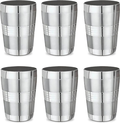 Vikas Metal (Pack of 6) Steel Glasses for Home, Office, Travel | Multipurpose, Unbreakable, Reusable Glass Set Water/Juice Glass(300 ml, Steel, Silver)