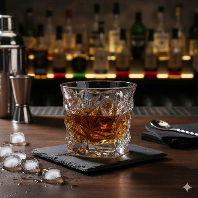 b7 Creations Diamond Crystal Cut Whiskey Glasscq Glass Whisky Glass(300 ml, Glass, White)