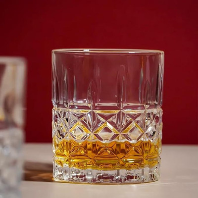 CQZ Italian Style Whiskey Glasses Bar Glass for Drinking Bourbon, Whisky Glass Whisky Glass(340 ml, Glass, Clear)