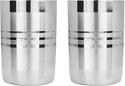 GALOOF (Pack of 2) stainless steel glass set of 2 Glass Set Water/Juice Glass(300 ml, Steel, Silver)