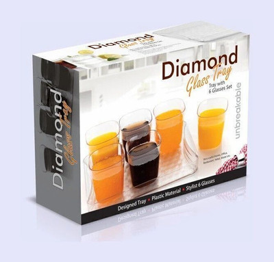 HAPPI (Pack of 12) Unbreakable Water & Juice Drinking Glass Set -12 with Tray - 1 Sharbat Plate Glass Set Water/Juice Glass(250 ml, Plastic, Clear)