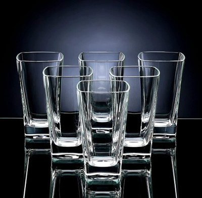 NAVPATH (Pack of 6) SQUARE GLASS 6PCS. Glass Set Water/Juice Glass(300 ml, Plastic, White)