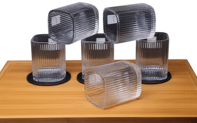 GLOBLTRADER (Pack of 6) Ribbed Glass Whiskey Glasses Elegant Rotatable Old Fashioned Glass Glass Set Beer Glass(200 ml, Glass, Clear)